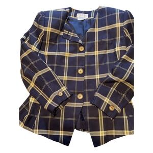 GILMOR Navy Yellow Plaid Blazer Jacket Women's Size 10‎ Business Casual